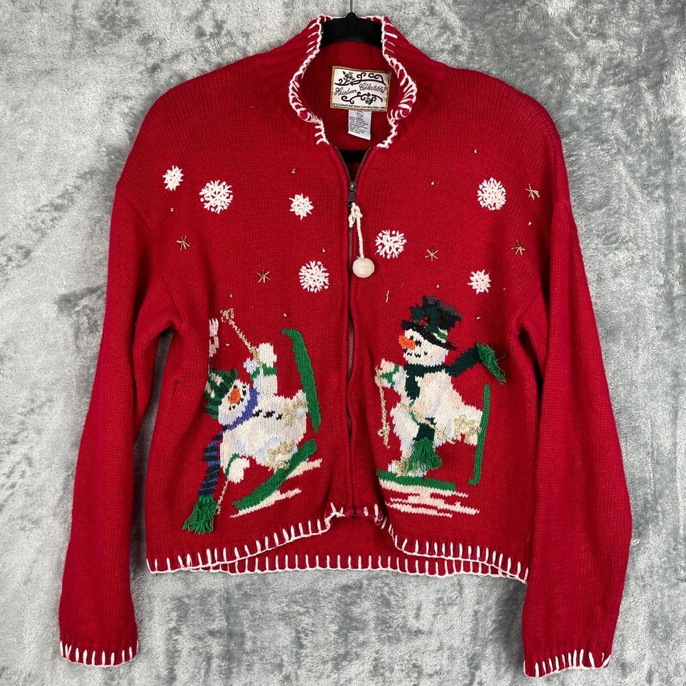 VTG Heirloom Collectibles Holiday Embroidered Christmas Cardigan Sweater 12/14